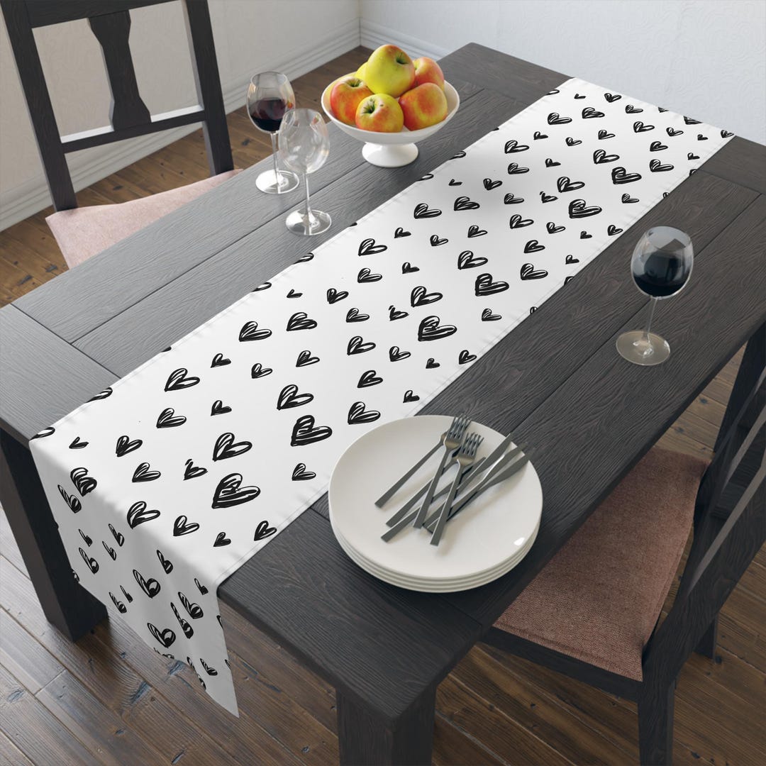 Hand-drawn Black Hearts Table Runner | Heart Pattern Table Runner - Etsy