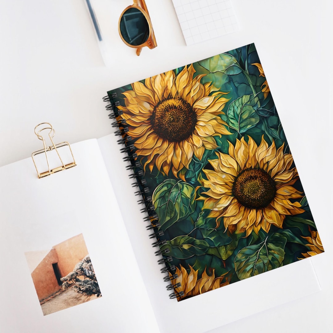 Sunflower Spiral Notebook – Illustrated Ruled Lines, 6" X 8" - Etsy