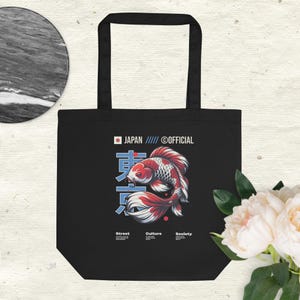Japanese Koi Fish Tote Bag | Tokyo Streetwear Shopper | Minimalist Japan Tote | Urban Aesthetic Bag