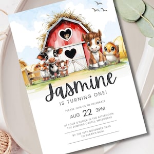 Farm Animals Birthday Invitation | Barnyard Party Invite | Ranch Theme Birthday | Editable Canva Template | Digital Kids Invitation