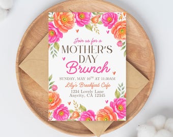 Muttertags-Brunch-Einladungsvorlage, bearbeitbare Muttertagseinladung, Blumen-Brunch-Einladung, druckbare Mutter-Brunch, Canva-Vorlage