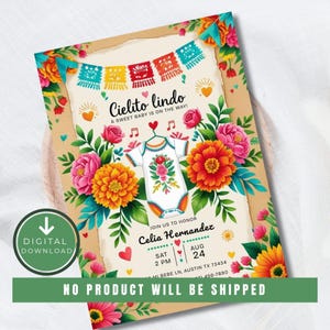 Custom Cielito Lindo Baby Shower Invitation Mexican Talavera Theme Baby Shower Invite Papel Picado Baby Sprinkle Invite Done for You