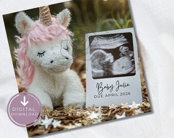 ユニコーンの赤ちゃん誕生発表、編集可能なCanvaテンプレート