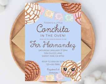 Blue Concha Baby Shower Invitation, Mexican Sweet Bread, Evite Canva Template