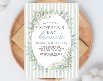 Blue Floral Mother's Day Brunch Invitation Template (Digital Download)