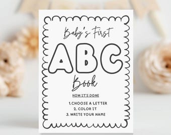 Libro da colorare ABC per bambini / Primo libro per bambini / Gioco per baby shower / Download digitale / Design modificabile / Modello Canva