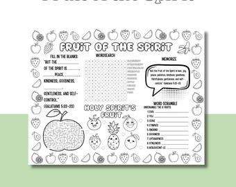 Hoja de actividades sobre el fruto del Espíritu: Juegos bíblicos y dibujos para colorear (PDF)