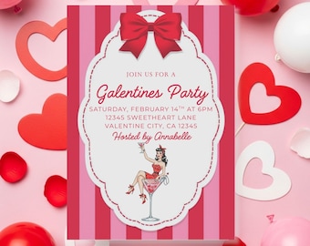 Galentine's Day Invitation, Galentine's Party Invite, Girls Night Valentine's Day Dinner, Editable Canva Template, Digital Invite