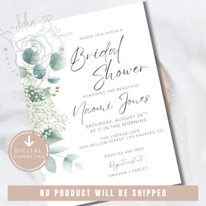 Eucalyptus Bridal Shower Invitation Greenery Editable Canva Template Boho Minimal Evite Digital Download Elegant Rustic Invite