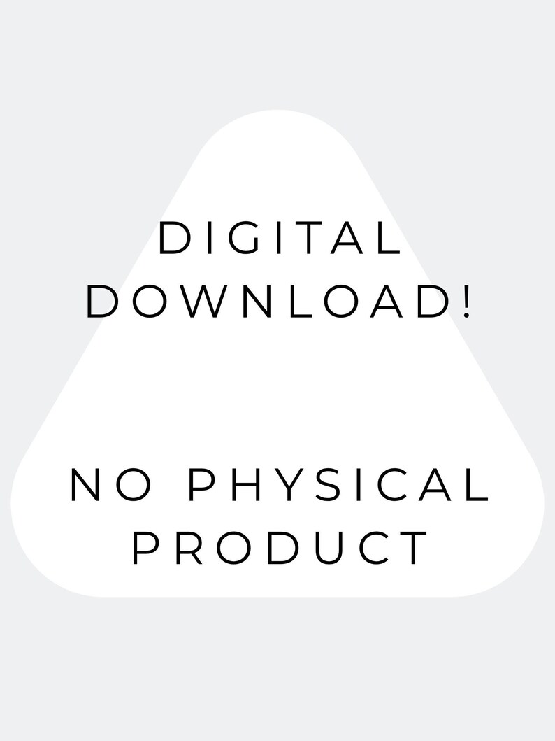 K&ouml;nnte beinhalten: Wei&szlig;es Dreieck mit dem Text "DIGITALER DOWNLOAD!" und "KEIN PHYSISCHES PRODUKT" in schwarzer, serifenloser Schrift. Der Hintergrund ist hellgrau.