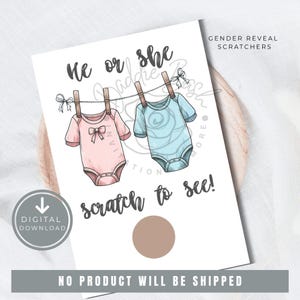 Gender Reveal Scratch Off Cards Editable A6 Printable Template Boy or Girl Baby Shower Game Guess the Gender He or She Digital Download
