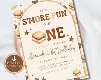First Birthday Smores Kids Invitation S'mores 1st Birthday Invite Backyard Camping Birthday Invitations Party Invite Fall Canva Template
