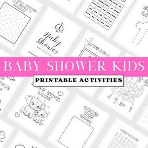 Libro di attività per bambini per baby shower, giochi per baby shower per bambini, libro di attività stampabile, libro da colorare per baby shower in formato PDF