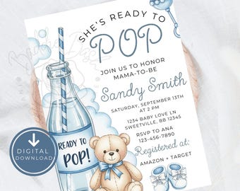 She’s Ready to Pop Baby Shower Invitation Template Boy Soda Pop Baby Shower Invite Ready to Pop Theme Digital Baby Shower Invitation