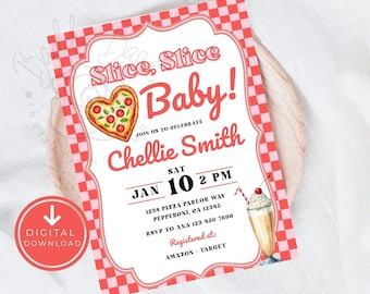 Pizza-Babyparty-Einladung, spezielle Lieferung Babyparty-Bundle, Scheibe Scheibe Baby, Pizza-Babyparty-Willkommensschild, bearbeitbare Vorlage