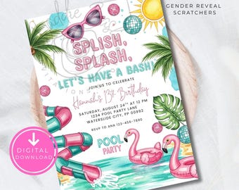 Water Slide Birthday Invitation, Pool Party Invite, Water Slide Bash, Summer Pool Party, Girl Splash Party Invitation, Digital Invite