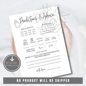 Minimalist Baby Predictions Card Printable Baby Shower Game Baby Predictions Advice Card Baby Shower Games Advice & Wishes for Parents To Be