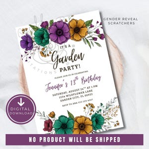 Wildflower Birthday Invitation 13th birthday invitation Girl Garden Party Invite 16th Birthday Floral Fall Flowers Editable Digital Invite