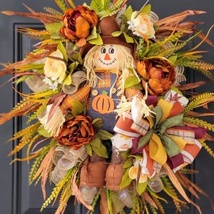 Fall Scarecrow Wreath: Rustic Farmhouse Autumn Door Decor