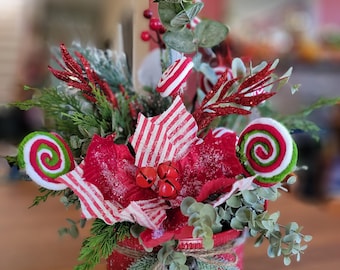 Christmas Candy Cane Floral Centerpiece: Holiday Table Decor