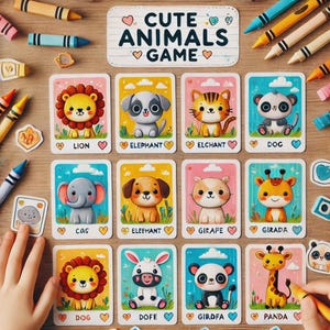 Jeu des Animaux Mignons - Cartes d'Indices Imprimables | Jeu Amusant de Devinettes et d'Association | Jeu Éducatif Numérique