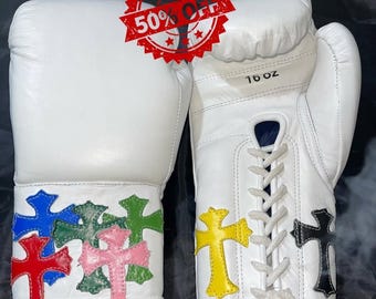 Chrome Heart Boxing Gloves 16oz, Cowhide Leather Sparring Training Gloves, Customized Gift for him