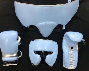 Personalized Leather Boxing Set – Custom Sparring Gloves, Head Guard & Groin Protector for Boxing, Muay Thai and MMA, Training Gear Kit