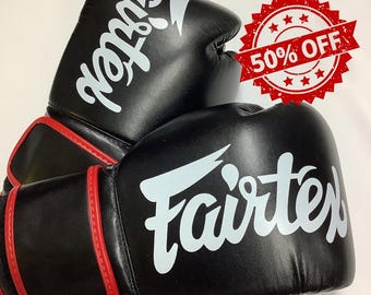 Fairtex BGV14 Black Leather Boxing Gloves, Muay Thai MMA Sparring Training Gear, Personalized Genuine Gloves Gift, Handmade Leather Gloves