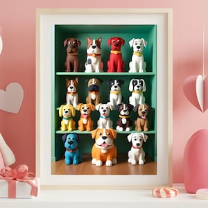 Dog Poster in Cartoon style, Colourful Canine Collection, Cartoon Poster of Dogs, Great Gift for Animal Lovers and Kids, Puppy Poster Print