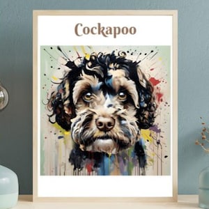 Cute Dog Poster, Digital Print Download, Cockapoo cartoon dog, Puppy with green pastel background, Watercolour Art Adorable Best Friend