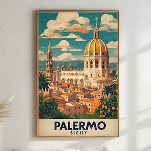 Reisposter Palermo: vakantiemuurkunst Sicilië, Italië