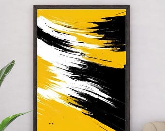 Yellow and Black Abstract Art Print: Mid-Century Modern Wall Decor