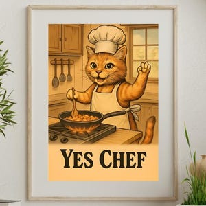 Chef Cat Poster: Funny Kitchen Kitten Art Print