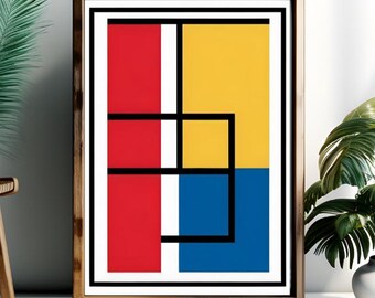 Modern Abstract Bauhaus Style Art Print: Geometric Shapes Primary Colours Poster