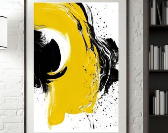 Yellow and Black Abstract Art Print: Mid-Century Modern Wall Decor