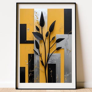 Yellow Abstract Floral Art Print: Mid-Century Modern Botanic Wall Decor