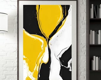 Yellow and Black Abstract Art Print: Mid-Century Modern Wall Decor