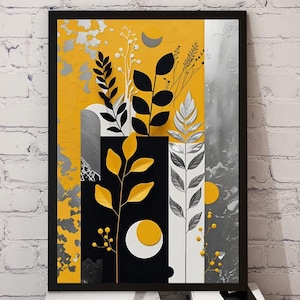 Yellow Abstract Floral Art Print: Mid-Century Modern Botanic Wall Decor