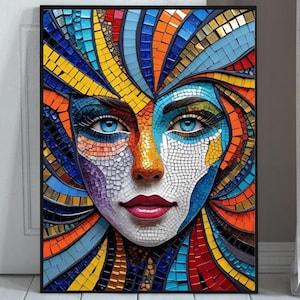 Modern Multicolour Mosaic Artwork, Mid Century Wall Decor, Abstract Colour Artwork Poster, Colourful Picture, Beautiful Woman Wall Art Print