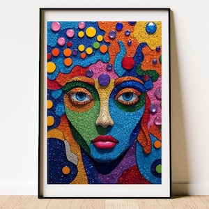 Modern Multicolour Mosaic Artwork, Mid Century Wall Decor, Abstract Colour Artwork Poster, Colourful Picture, Beautiful Woman Wall Art Print
