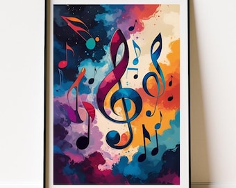 Póster con notas musicales de jazz: Lámina de arte Bauhaus de mediados de siglo