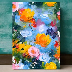 Pôster moderno de pintura a óleo floral abstrata, arte de decoração de parede de meados do século, imagem de flores abstratas, bela impressão de design de arte de parede botânica