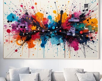 Abstract Musical Notes Paint Splash Poster: Mid Century Modern Jazz Art