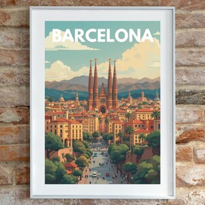 Barcelona Travel Poster, Vacation City Destination Print, European Capital Holiday Artwork, Traveller Gift, Travel Lover Wall Art Picture