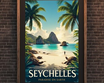 Seychelles Beach Travel Poster: Tropical Island Wall Art