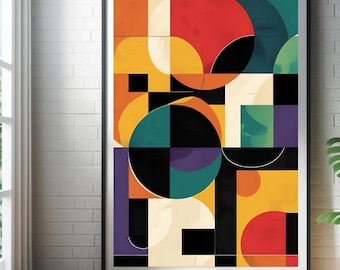 Modern Abstract Bauhaus Style Art Print: Geometric Shapes Primary Colours Poster