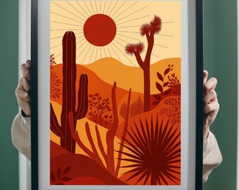 Abstract Desert Cactus Poster Print: Mid-Century Modern Boho Wall Art
