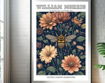 William Morris Abstract Bee in the Garden Art Print : Cotton Prints Exhibition Botanical Art Poster