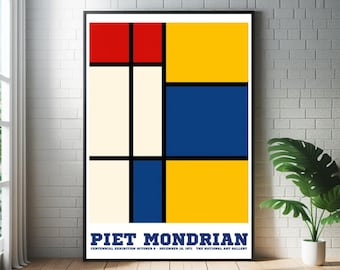 Piet Mondrian Geometric Art Print: Modernist De Stijl Abstract Mid Century Poster