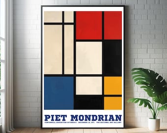Piet Mondrian Geometric Art Print: Modernist De Stijl Abstract Mid Century Poster